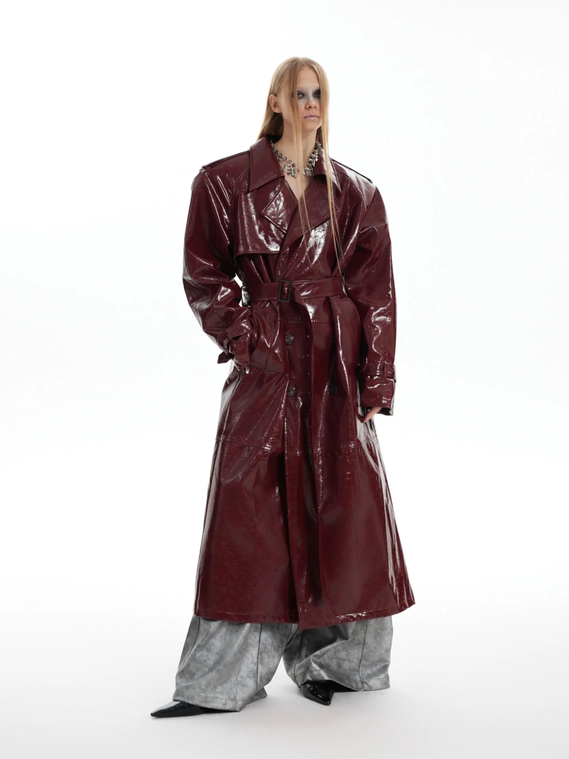 【24s Oct.】Shiny Belted Trench Coat