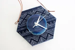 8" Textile Hmong Blue Agate Wall Clock