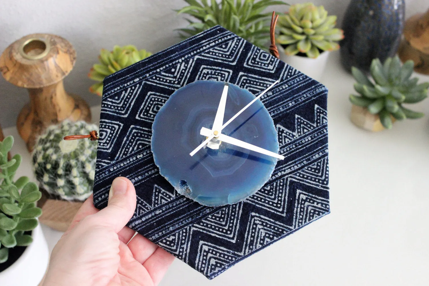 8" Textile Hmong Blue Agate Wall Clock