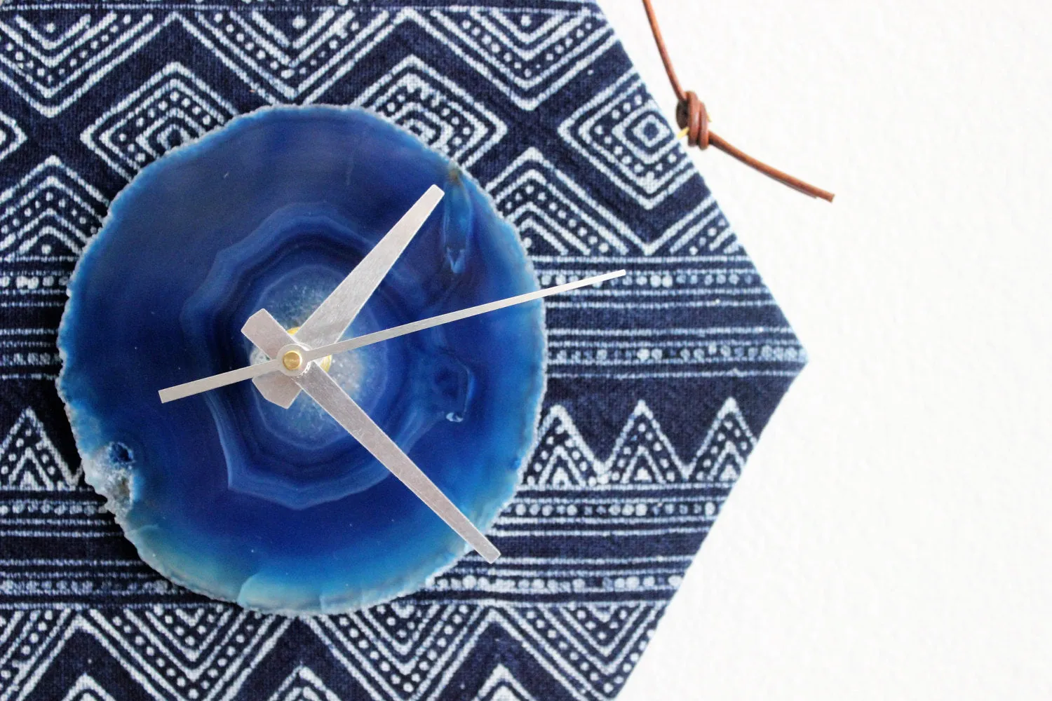 8" Textile Hmong Blue Agate Wall Clock