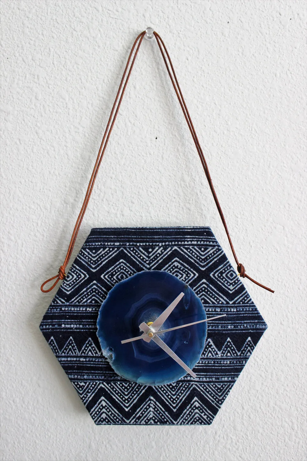 8" Textile Hmong Blue Agate Wall Clock