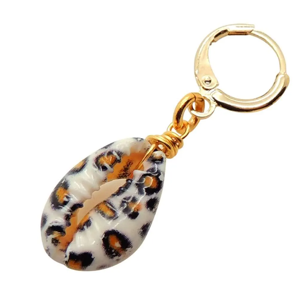 Animal Print Cowrie Shell Charm Huggie Earring