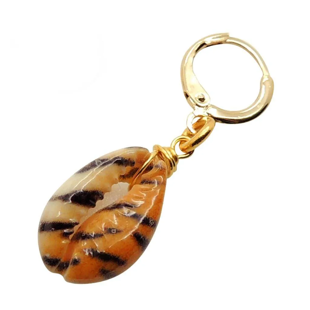 Animal Print Cowrie Shell Charm Huggie Earring