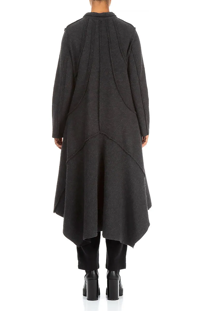 Asymmetric Hem Dark Grey Wool Coat