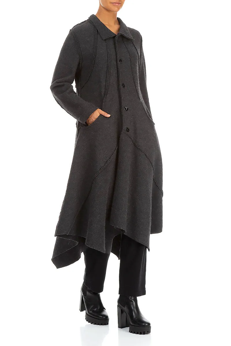 Asymmetric Hem Dark Grey Wool Coat