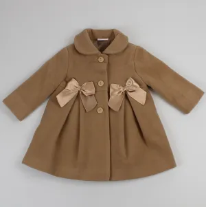 Baby Girls Pea Coat With Collar - Brown