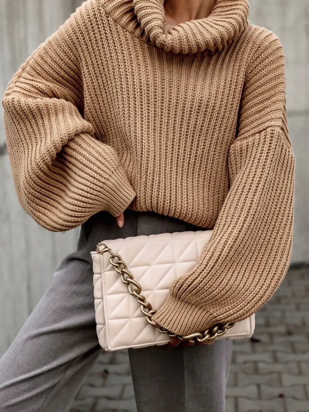 Balloon Sleeve Chunky Knit Jumper | Cowl Neck