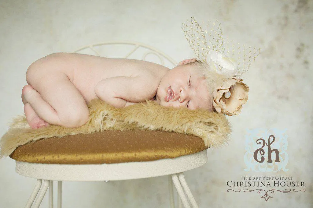 Beige Fur Photography Prop Rug Newborn Baby