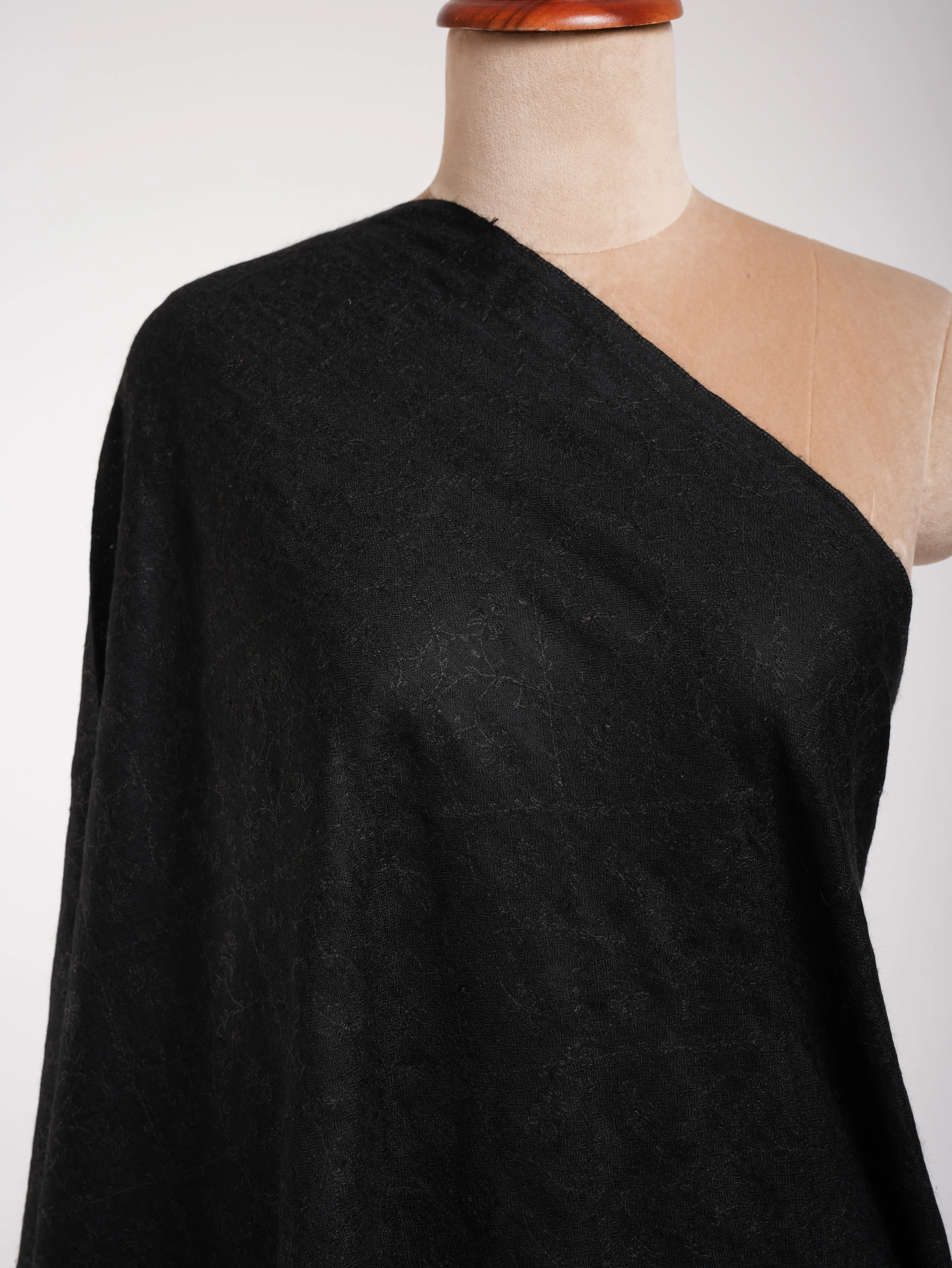 Black Cashmere Pashmina Scarf with Black Embroidery