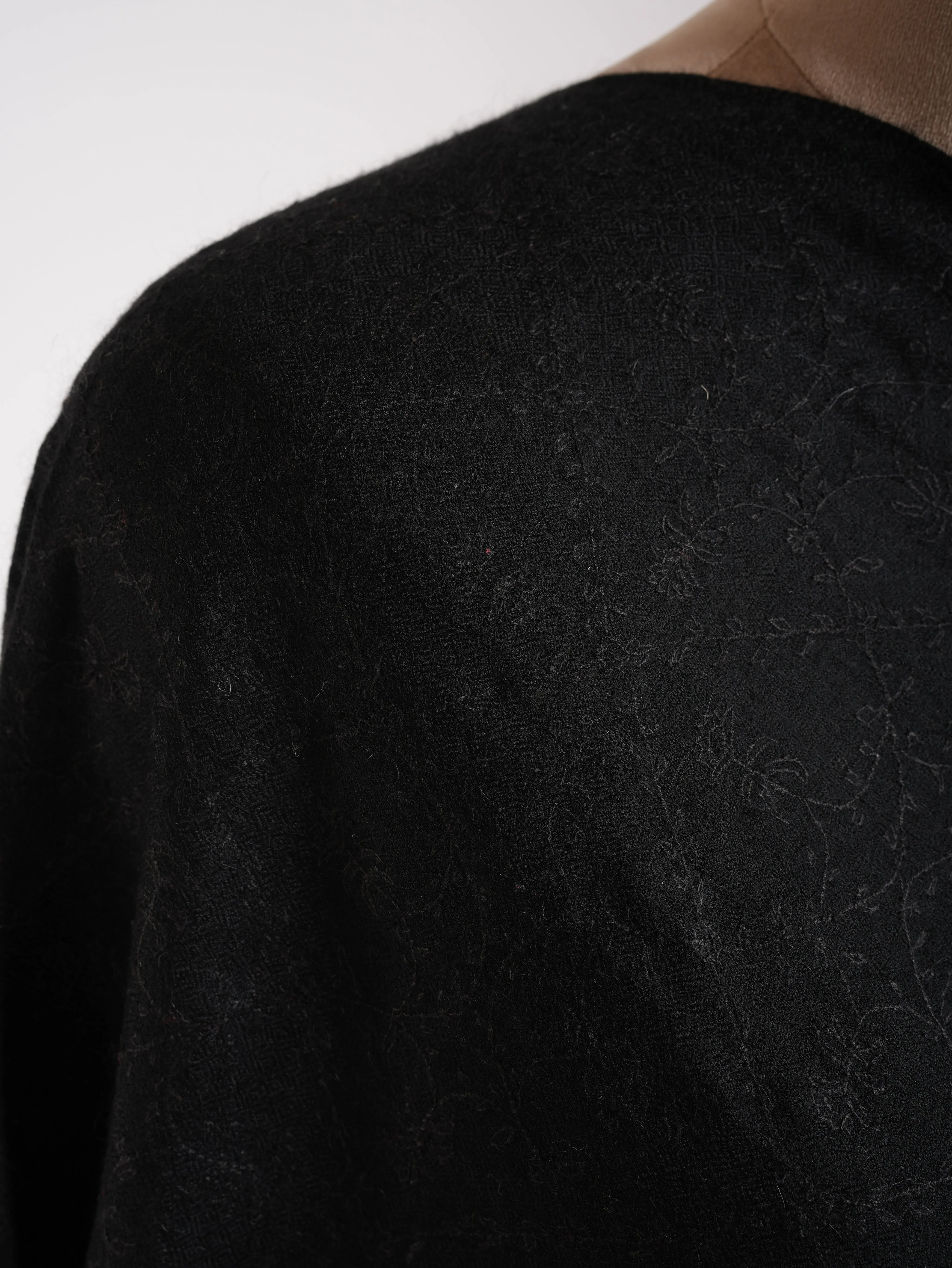 Black Cashmere Pashmina Scarf with Black Embroidery