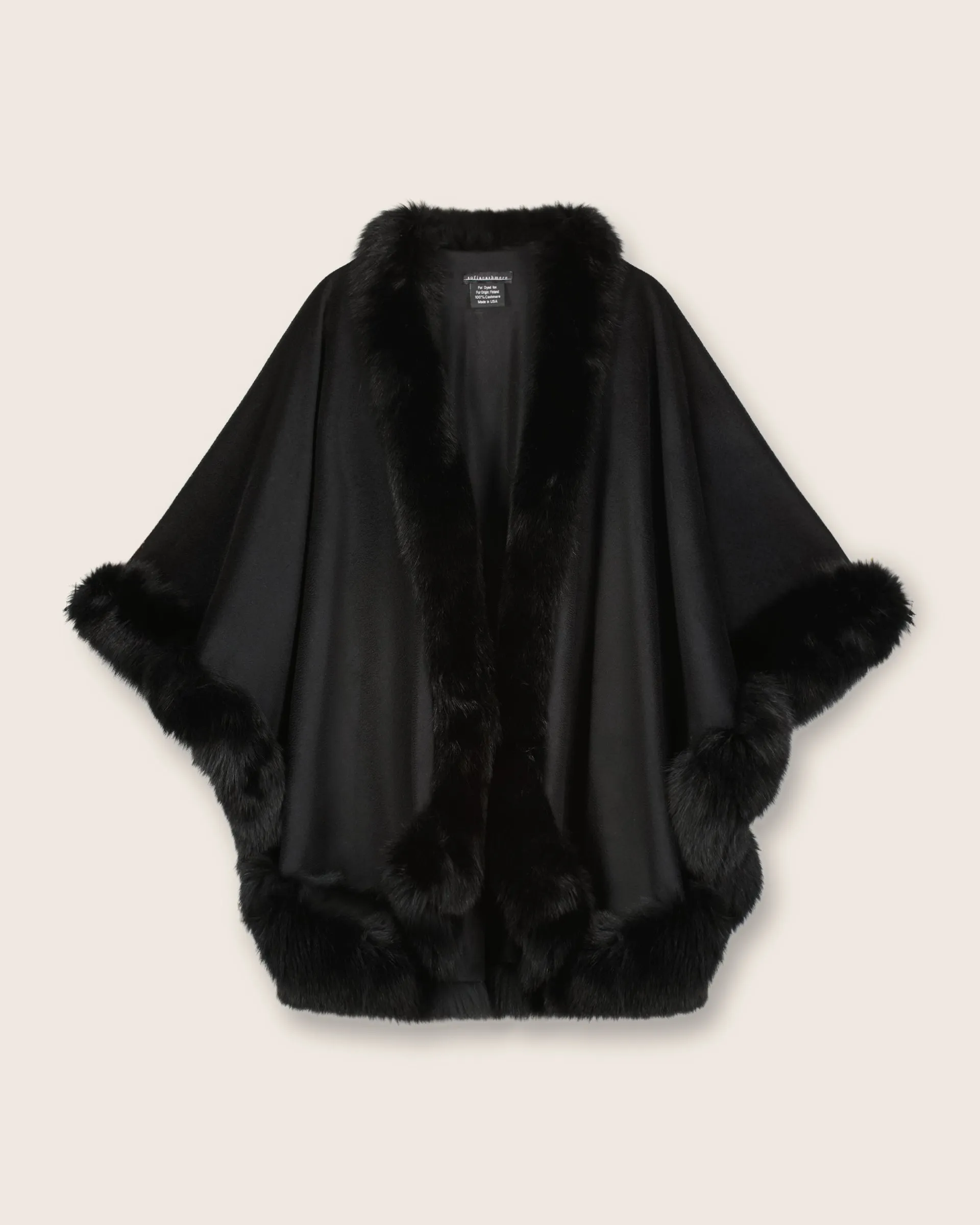 Black Cervinia Fur Trimmed Cashmere Cape Classic Length