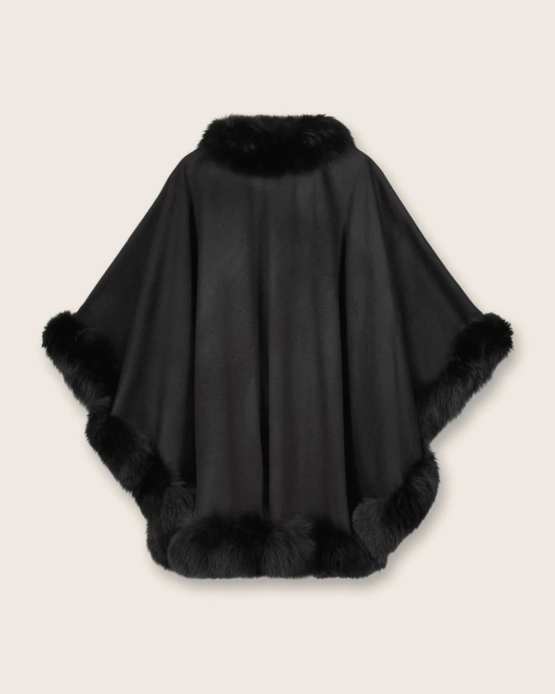 Black Cervinia Fur Trimmed Cashmere Cape Classic Length