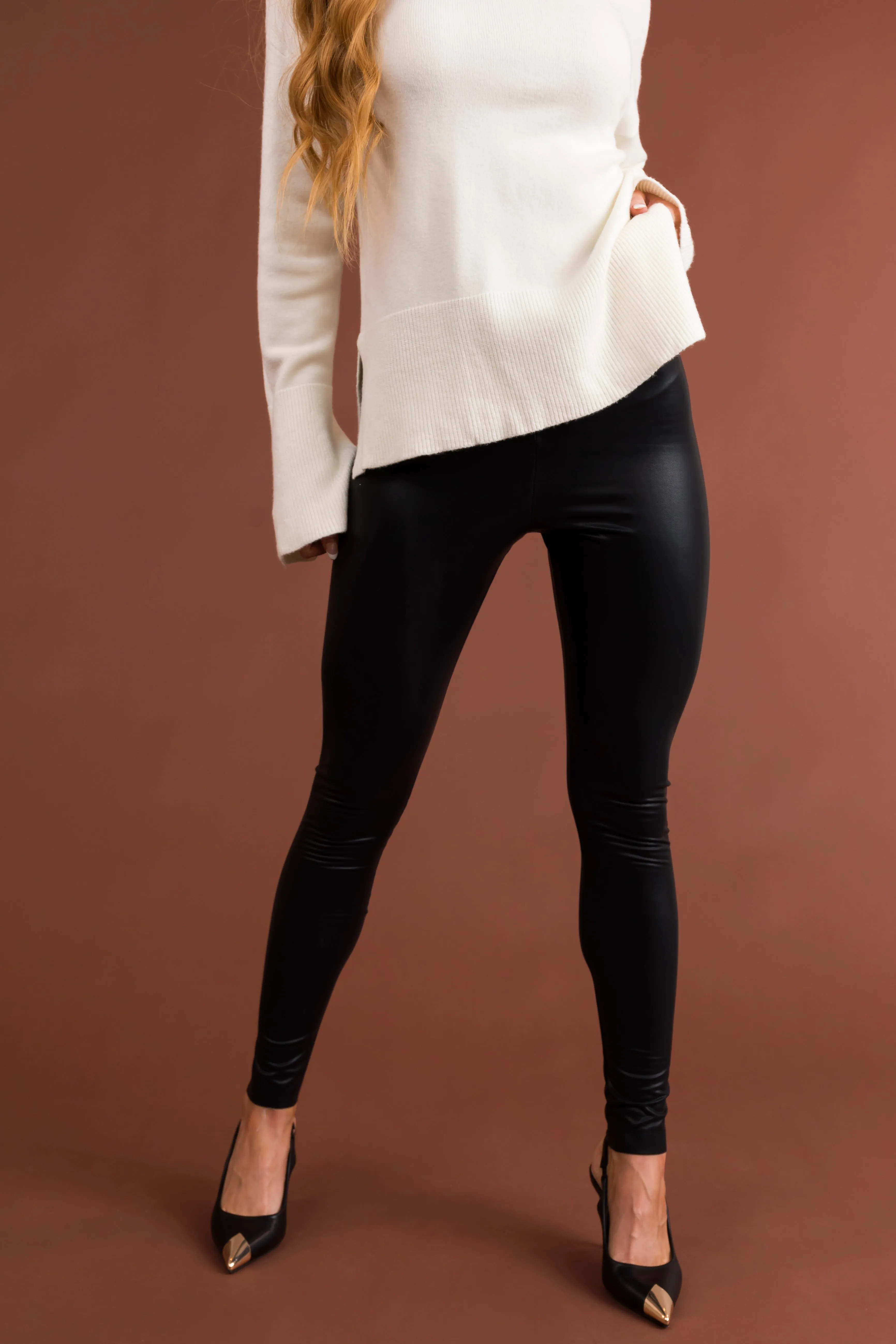 Black Stretchy Faux Leather Leggings