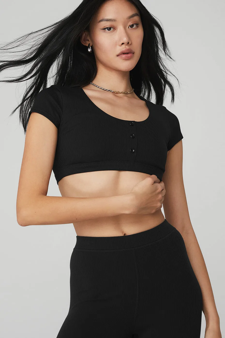 Blissful Henley Bra Top & Ribbed High-Waist 7/8 Blissful Legging Set