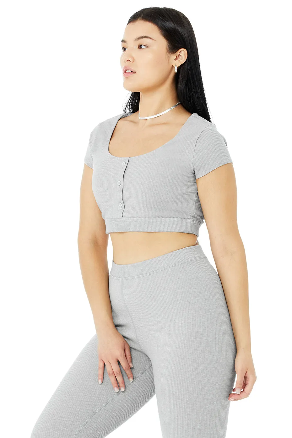 Blissful Henley Bra Top - Athletic Heather Grey