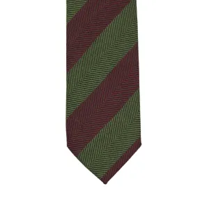 Block stripe tie, burgundy and green herringbone wool