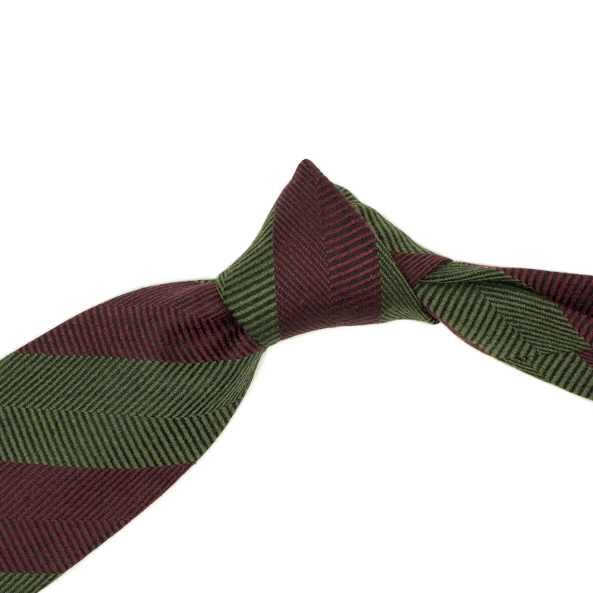 Block stripe tie, burgundy and green herringbone wool