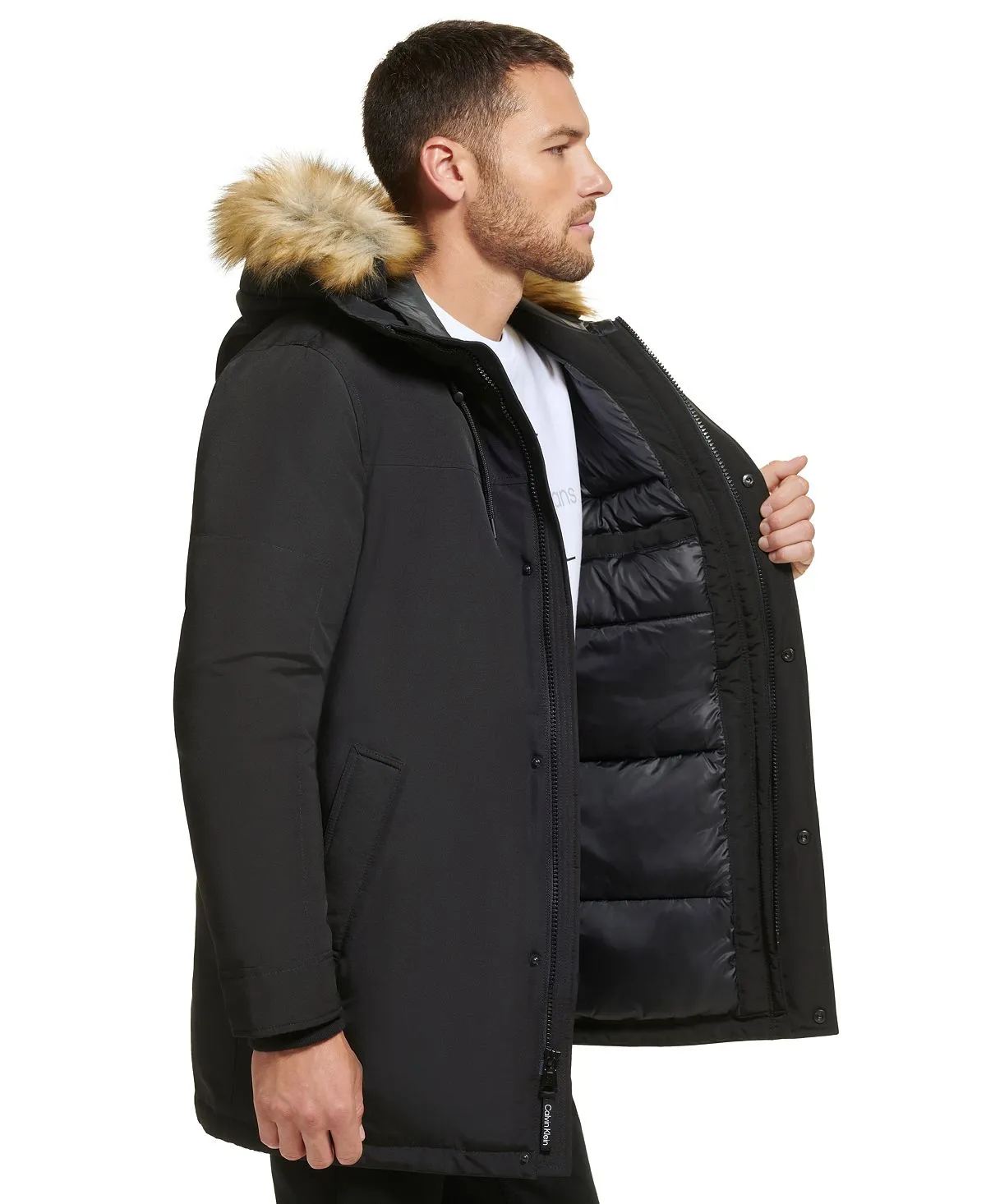 Calvin Klein Men's Faux Fur Lined Hooded Long Parka blue