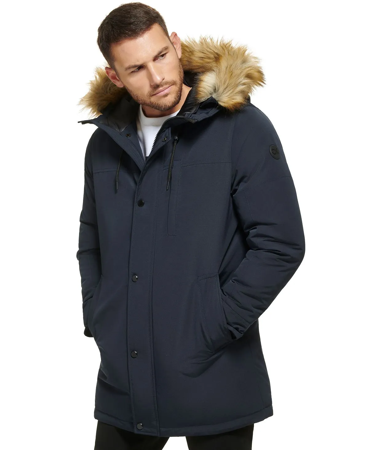 Calvin Klein Men's Faux Fur Lined Hooded Long Parka blue