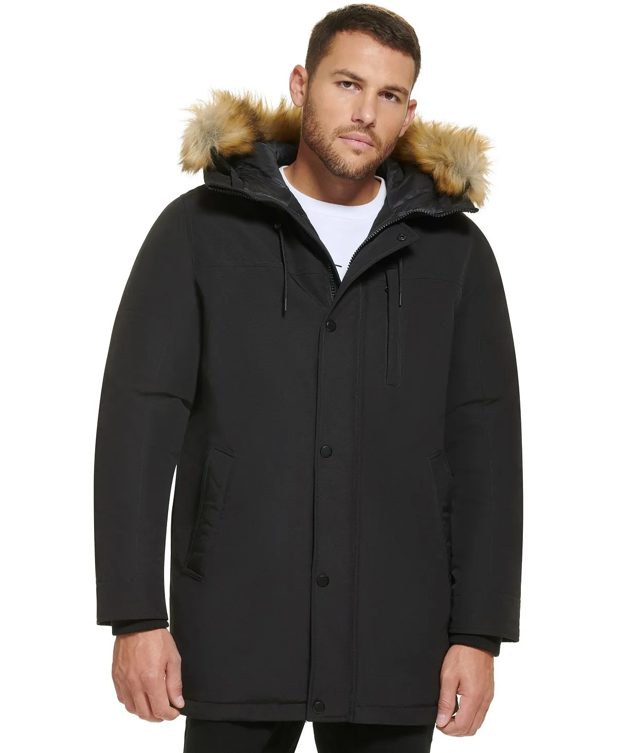 Calvin Klein Men's Faux Fur Lined Hooded Long Parka blue