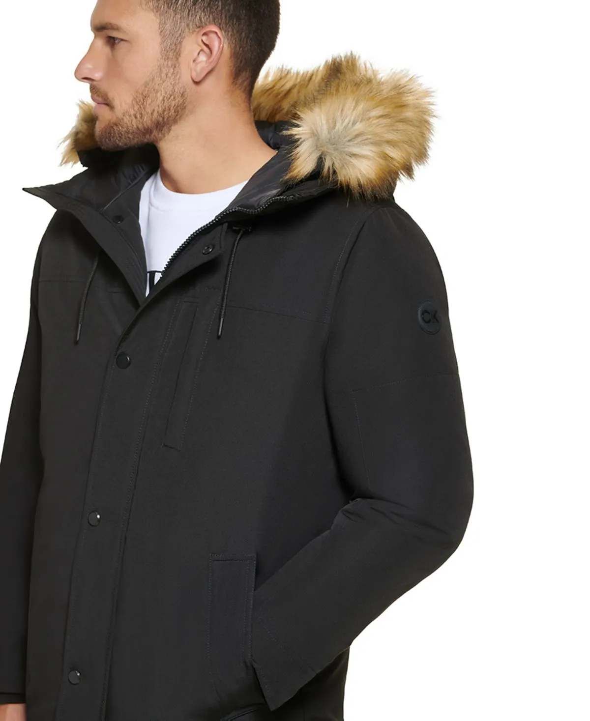 Calvin Klein Men's Faux Fur Lined Hooded Long Parka blue