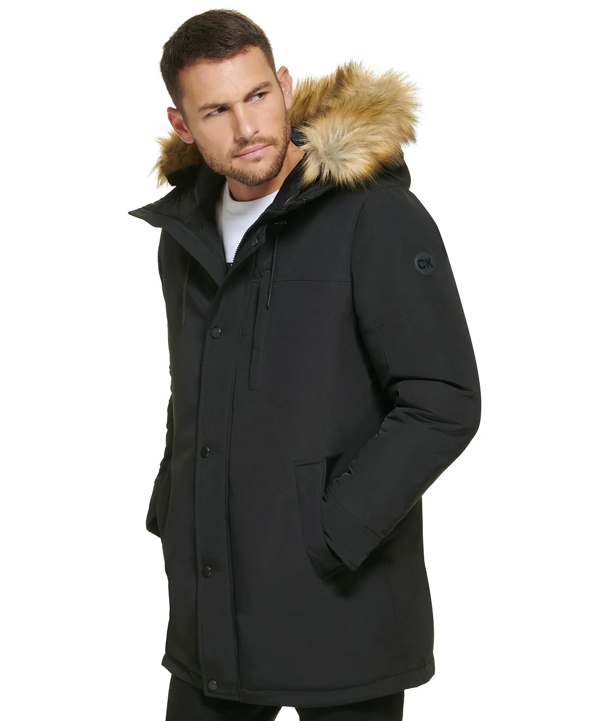 Calvin Klein Men's Faux Fur Lined Hooded Long Parka blue