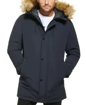 Calvin Klein Men's Faux Fur Lined Hooded Long Parka blue