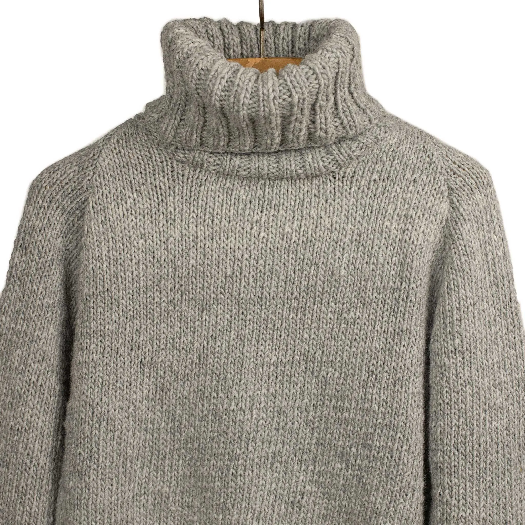 Chamula handknit turtleneck sweater in Pearl Grey merino wool