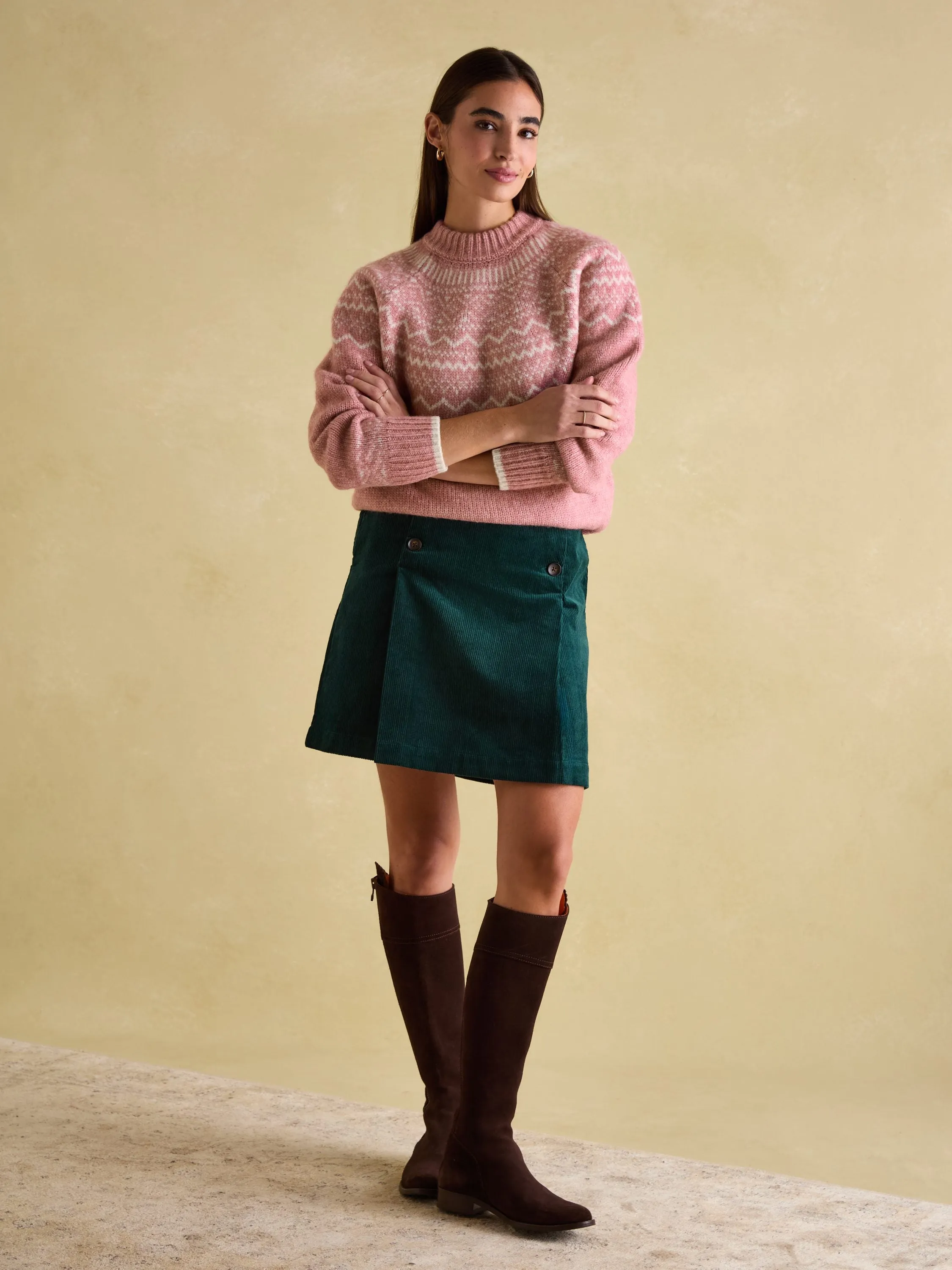 Charlotte Pink Crew Neck Fair Isle Jumper