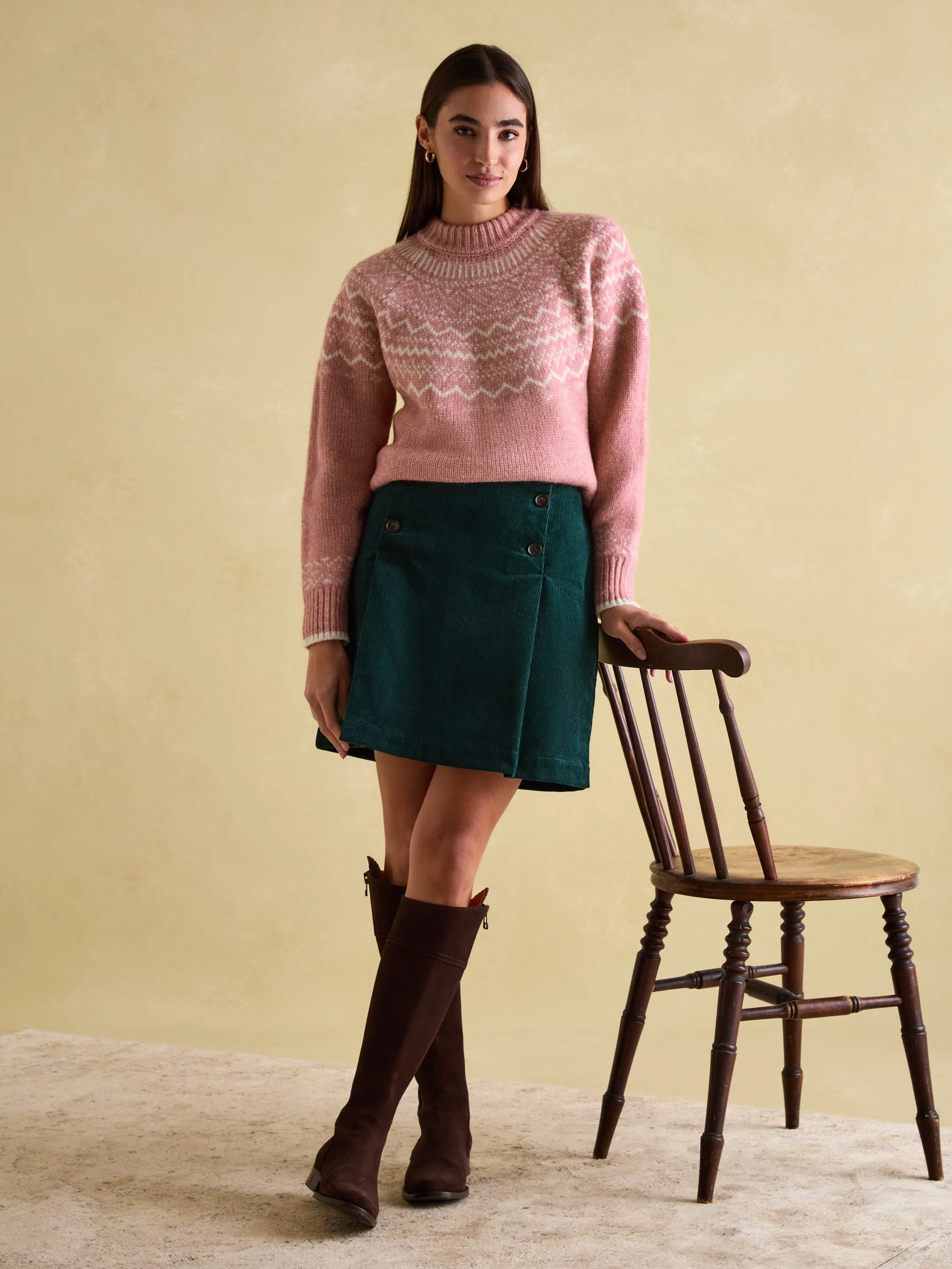 Charlotte Pink Crew Neck Fair Isle Jumper