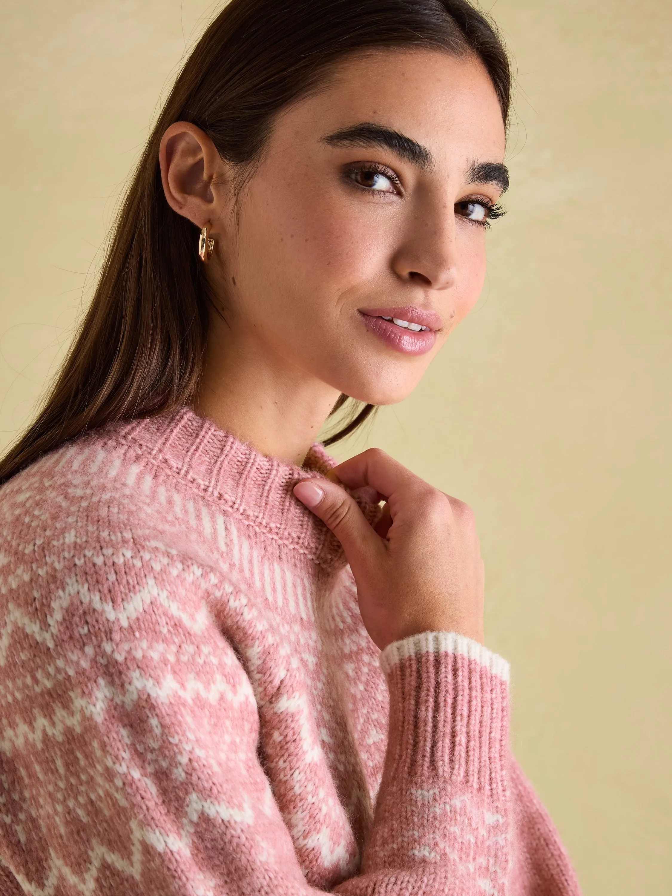 Charlotte Pink Crew Neck Fair Isle Jumper