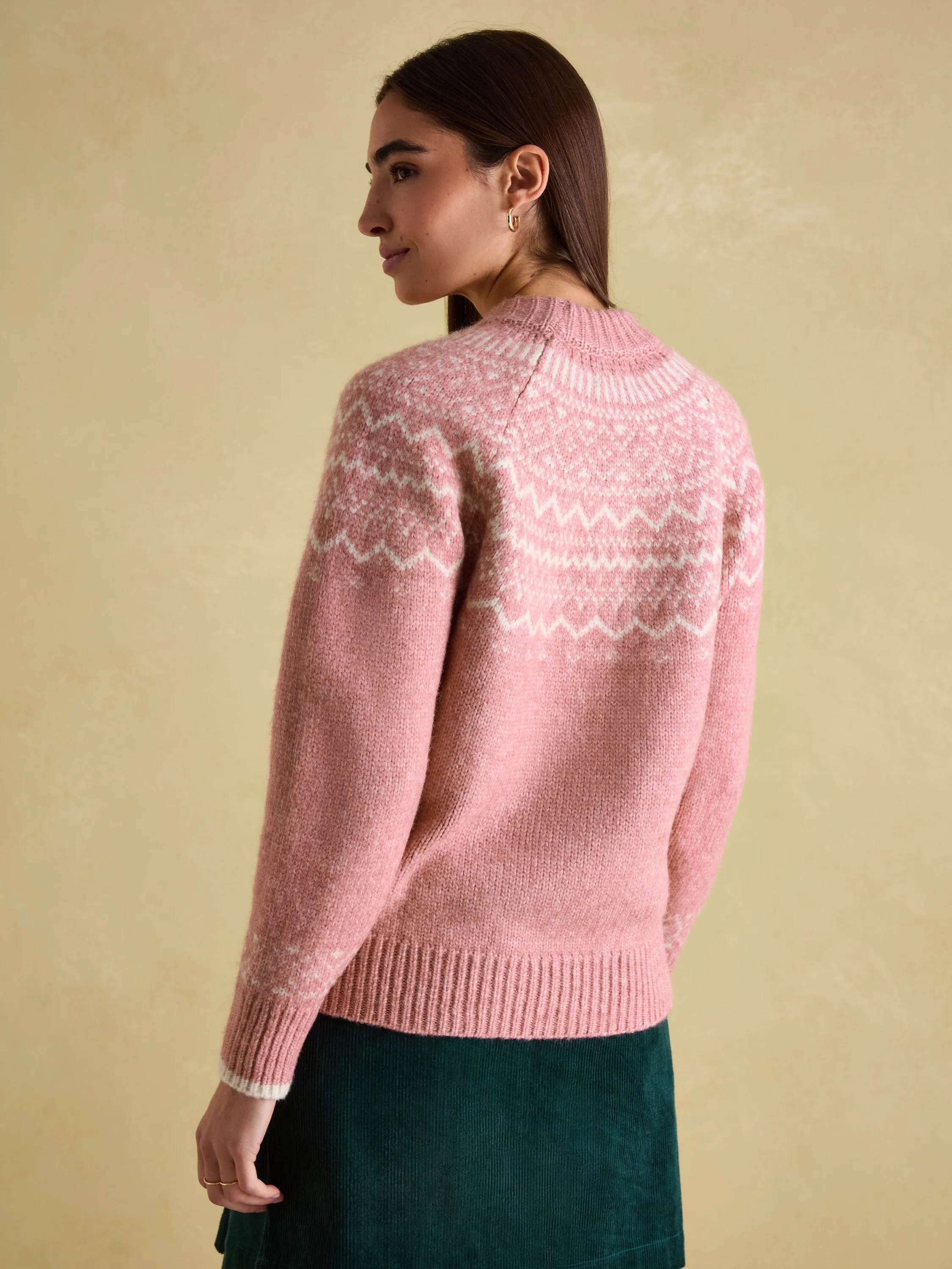 Charlotte Pink Crew Neck Fair Isle Jumper