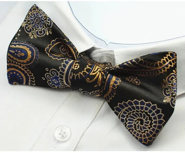 Classy Men Black Pattern Silk Self-Tie Bow Tie