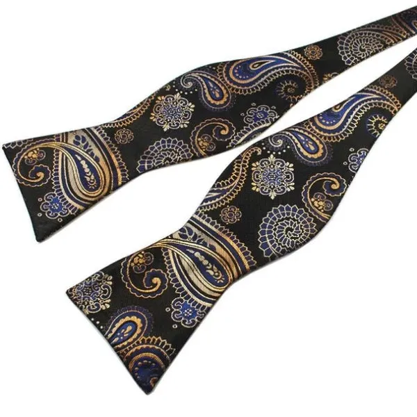 Classy Men Black Pattern Silk Self-Tie Bow Tie