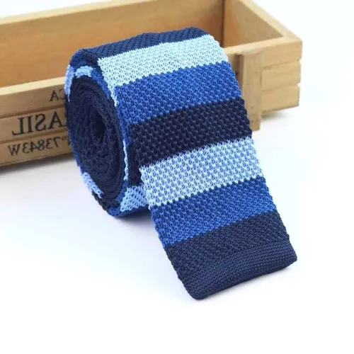 Classy Men Blue Shade Striped Square Knit Tie