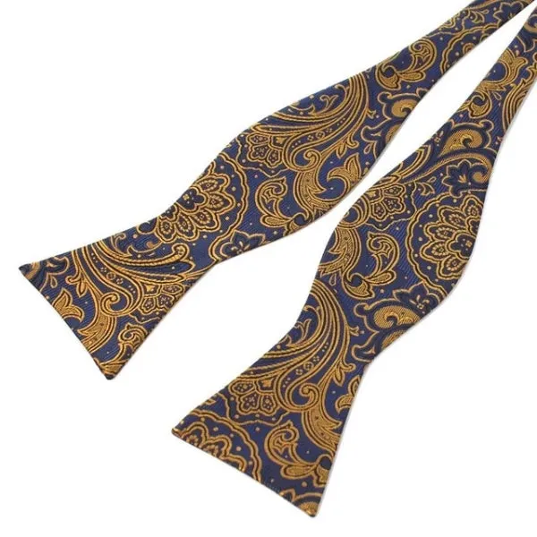 Classy Men Yellow Blue Silk Self-Tie Bow Tie