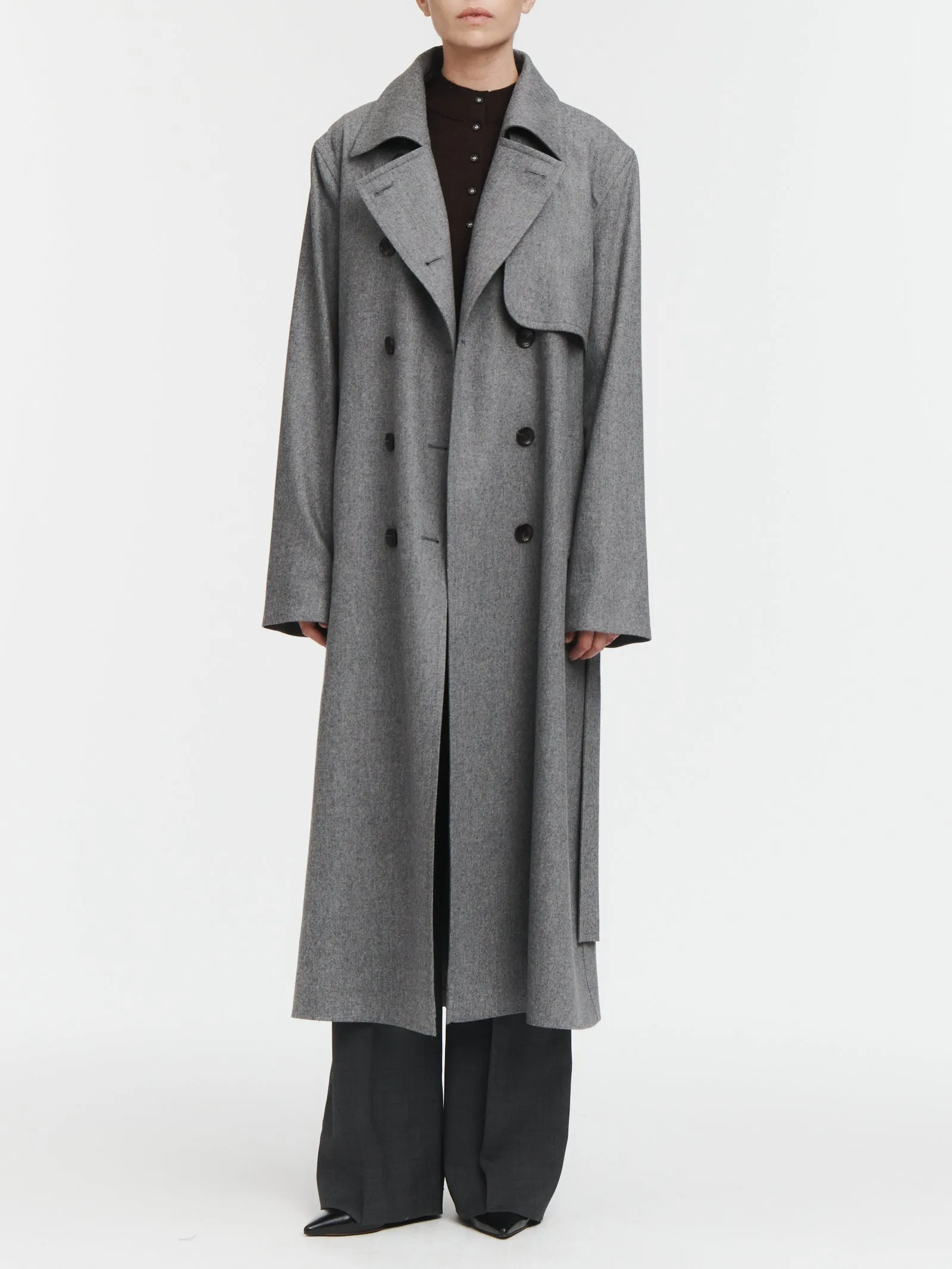 Cloak Trench Coat in Charcoal Melange