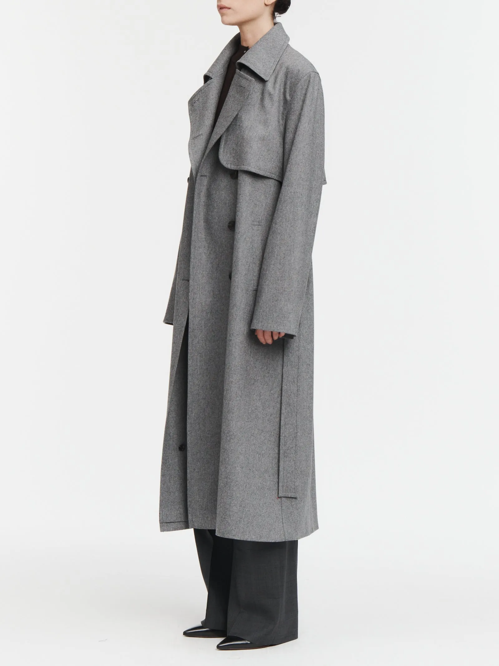 Cloak Trench Coat in Charcoal Melange