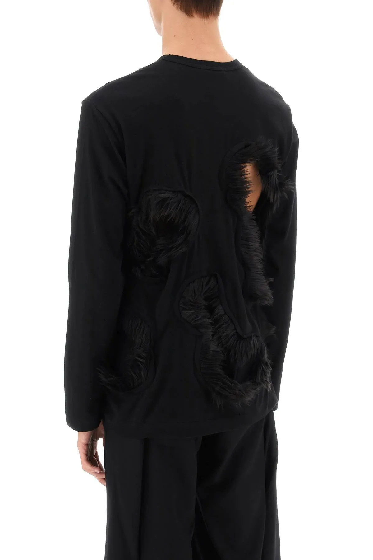 Comme Des Garcons Homme Plus Long-Sleeved T-Shirt With Faux Fur-Trimmed Cut-Outs