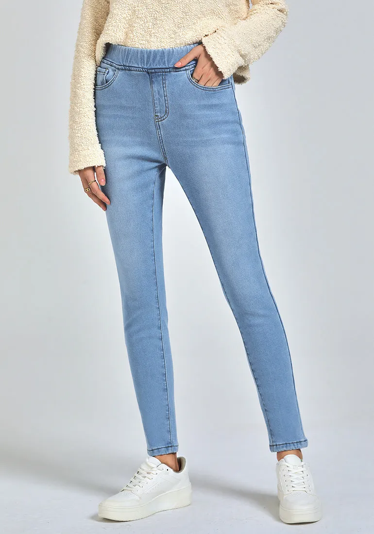 Cool Blue Women's High Waisted Fleece Lined Thermal Skinny Denim Pants