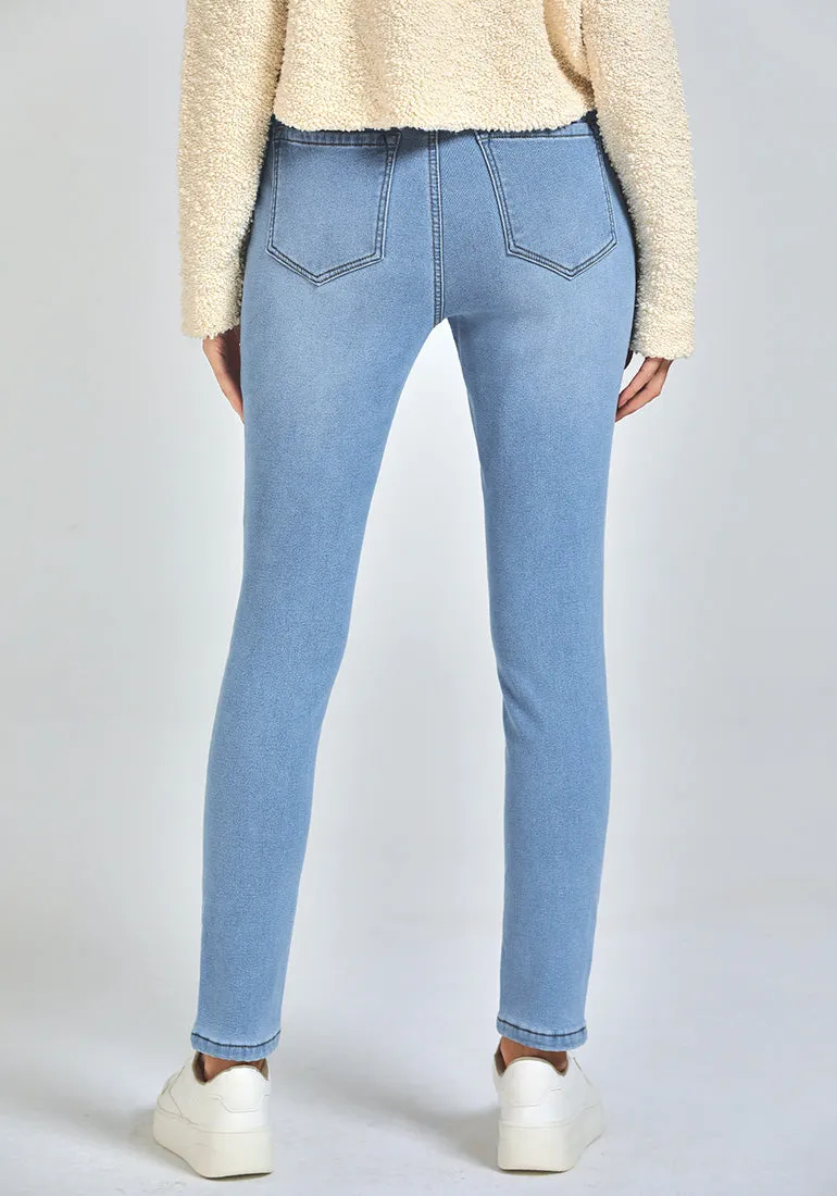 Cool Blue Women's High Waisted Fleece Lined Thermal Skinny Denim Pants