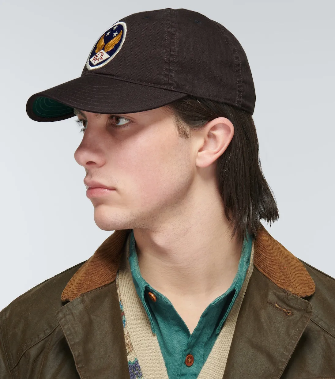 Cotton twill baseball cap with Rrl patch, black