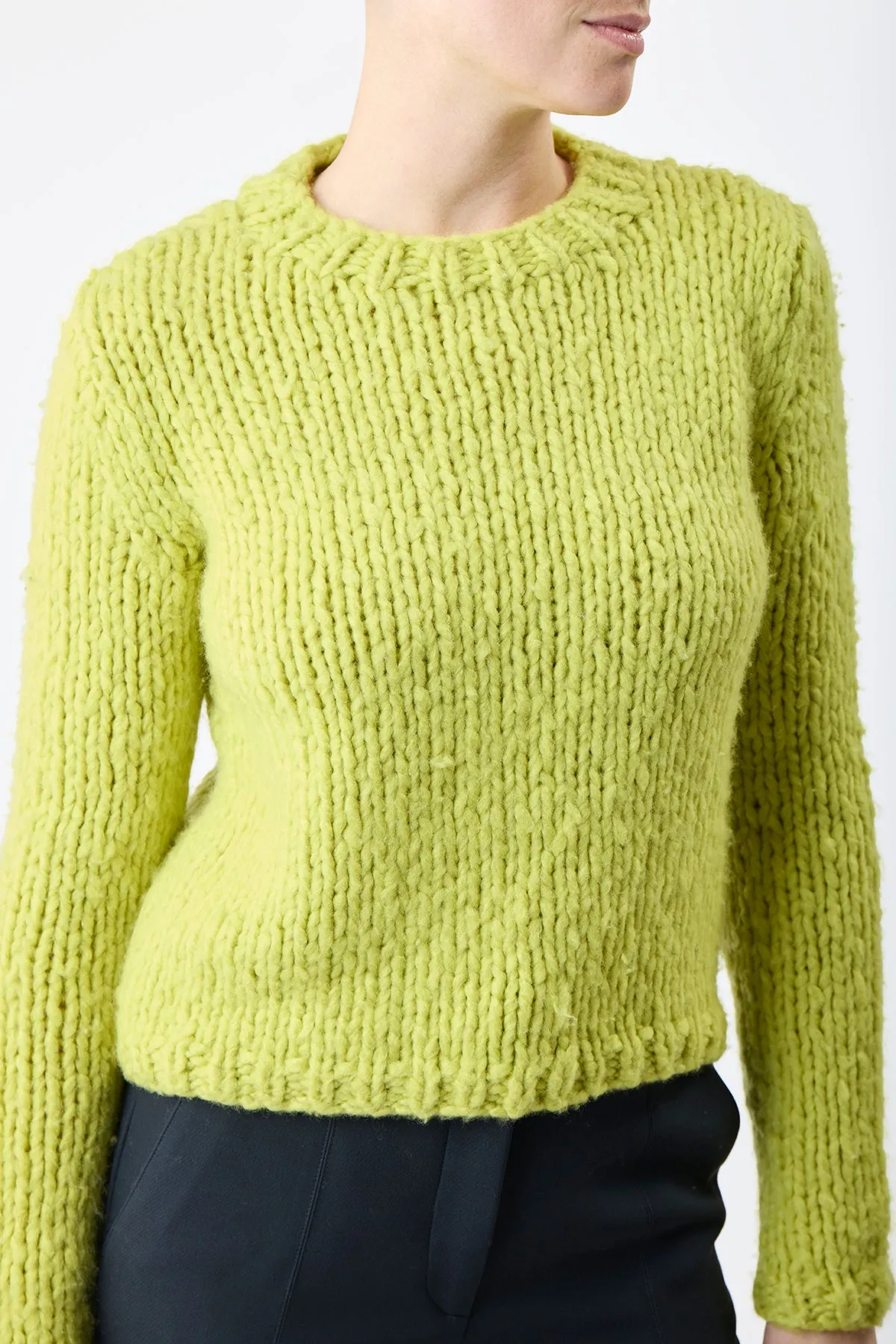 Dalton Knit Sweater in Lime Adamite Welfat Cashmere