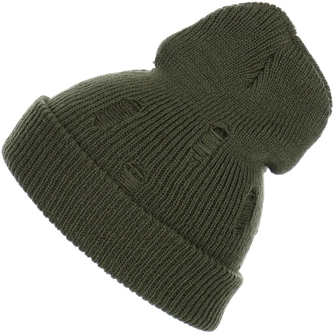 Distressed Slouchy Unisex Ribbed Soft Knit Beanie