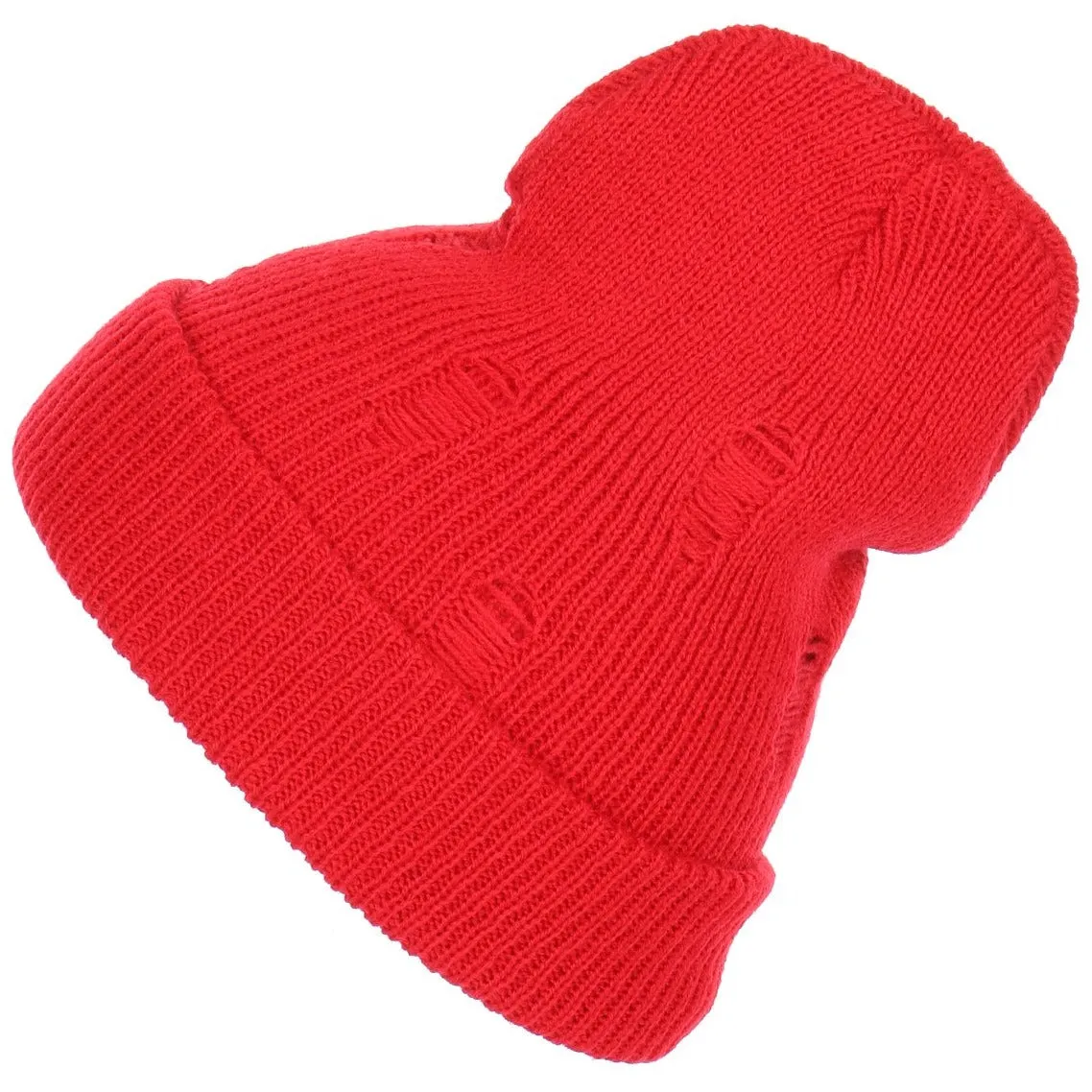 Distressed Slouchy Unisex Ribbed Soft Knit Beanie