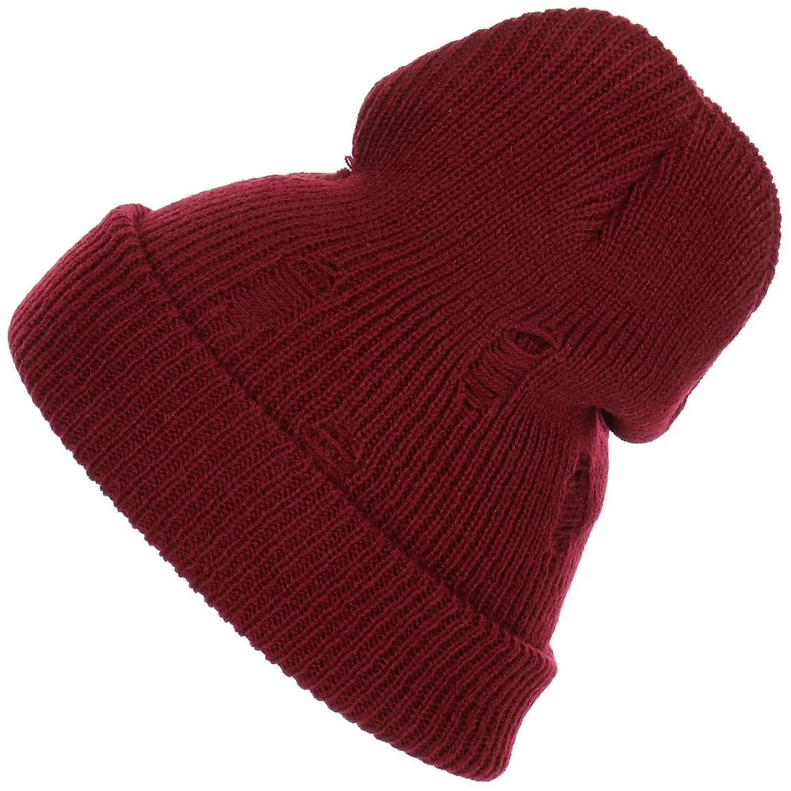 Distressed Slouchy Unisex Ribbed Soft Knit Beanie