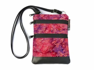 Ella Bella Purse Faux Leather Small Cross Body Purse - Pink/Purple Batik Fabric