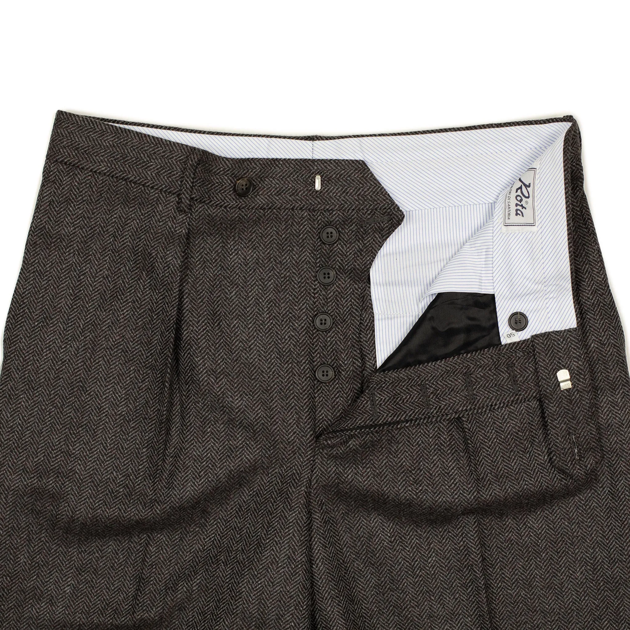 Exclusive Manhattan pleated high-rise wide trousers in grey herringbone (restock)