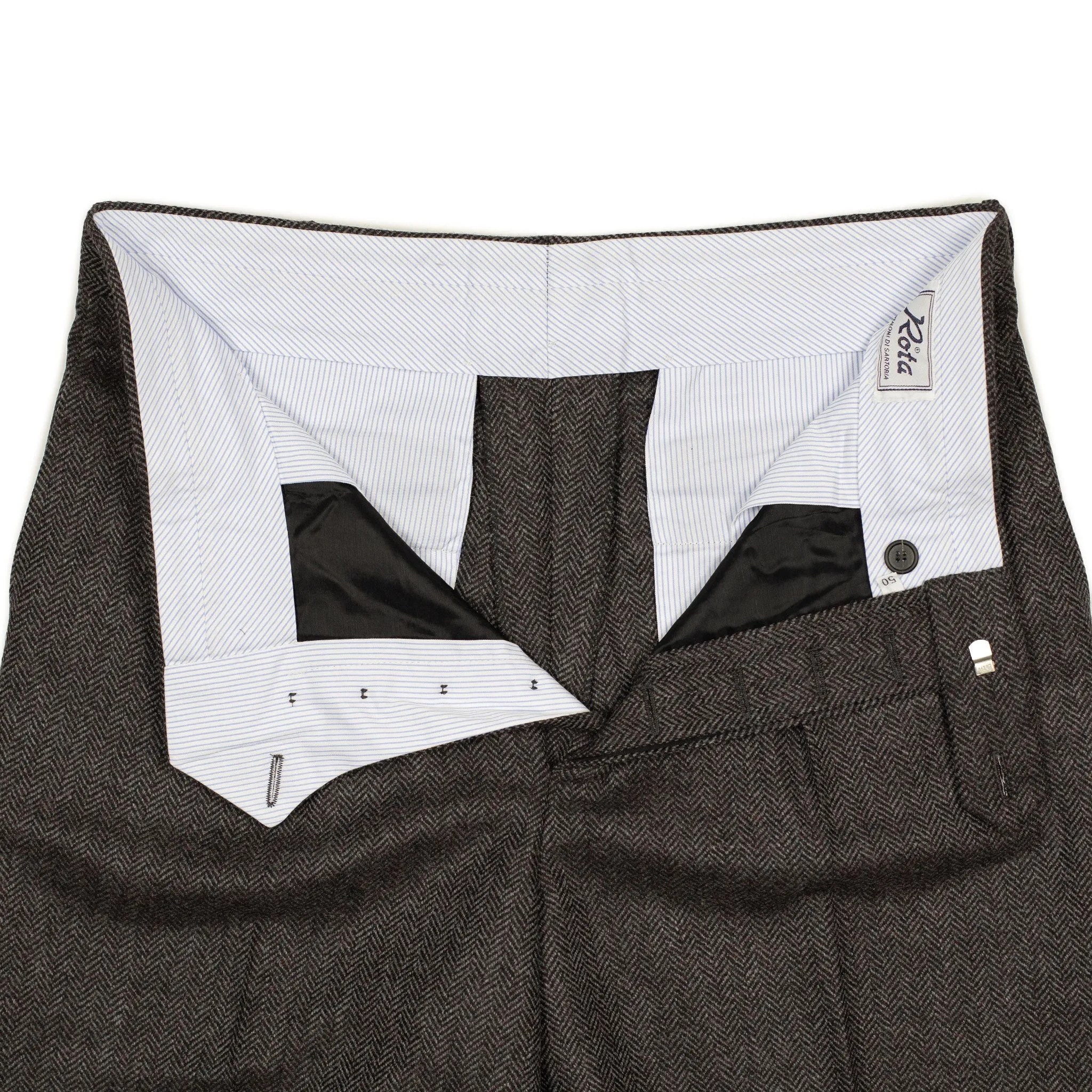 Exclusive Manhattan pleated high-rise wide trousers in grey herringbone (restock)