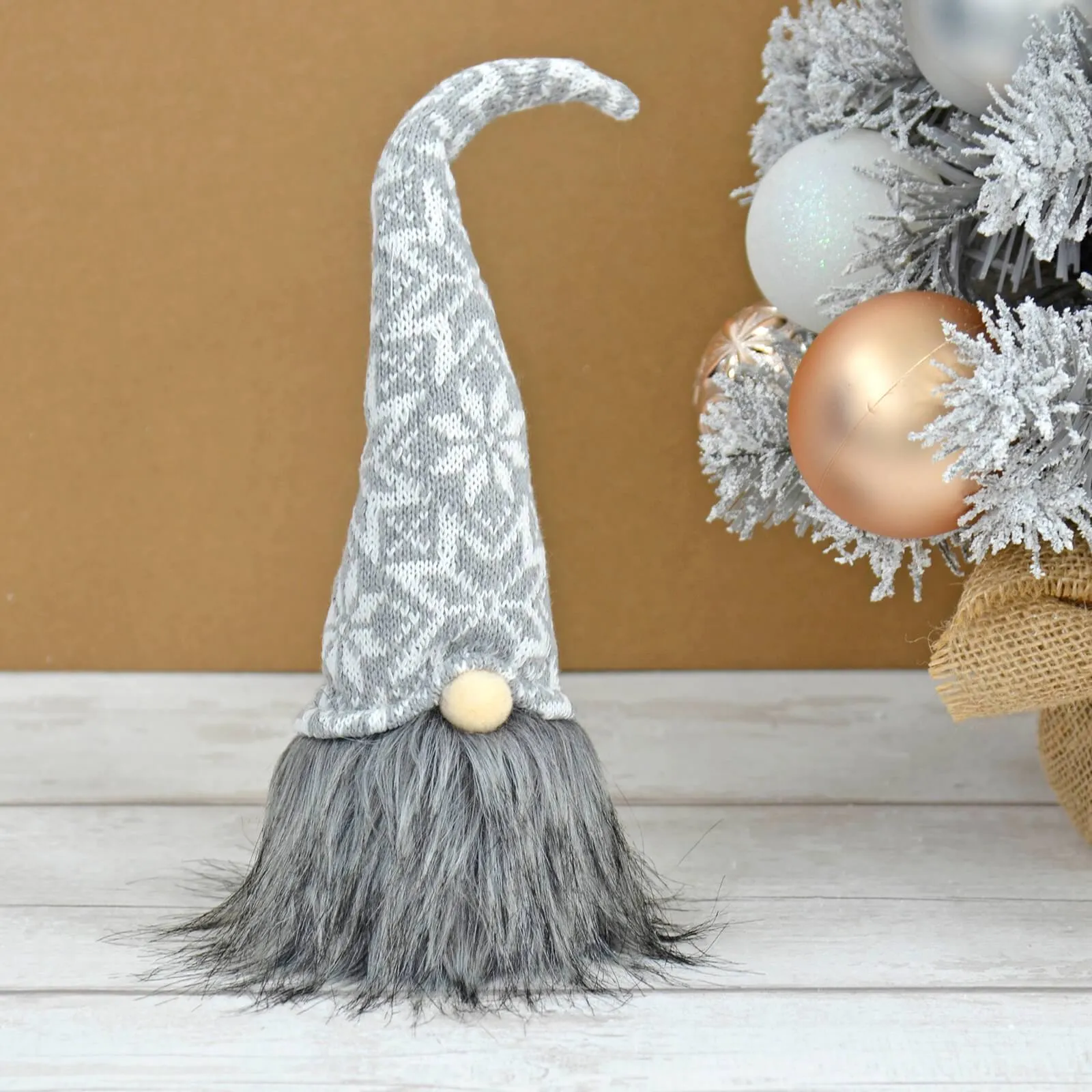 Fabric Gonk Grey Tall Bendy Hat Christmas Gnome Decoration 30cm